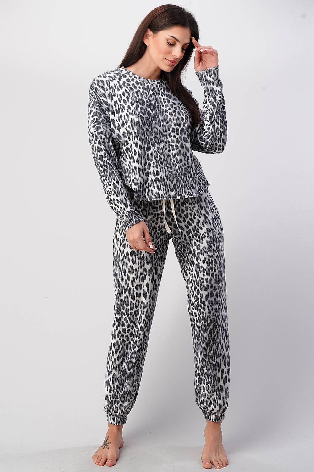 Hacci Leopard Print Pajama Lounge Wear Set