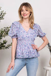 Purple and Blue Floral Woven Top