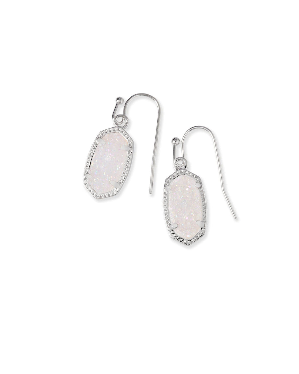 kendra scott earrings, lee earrings, lee drop silver earrings, lee drop rhodium earrings, iridescent drusy, shoppe hwd, heather waters design shoppe