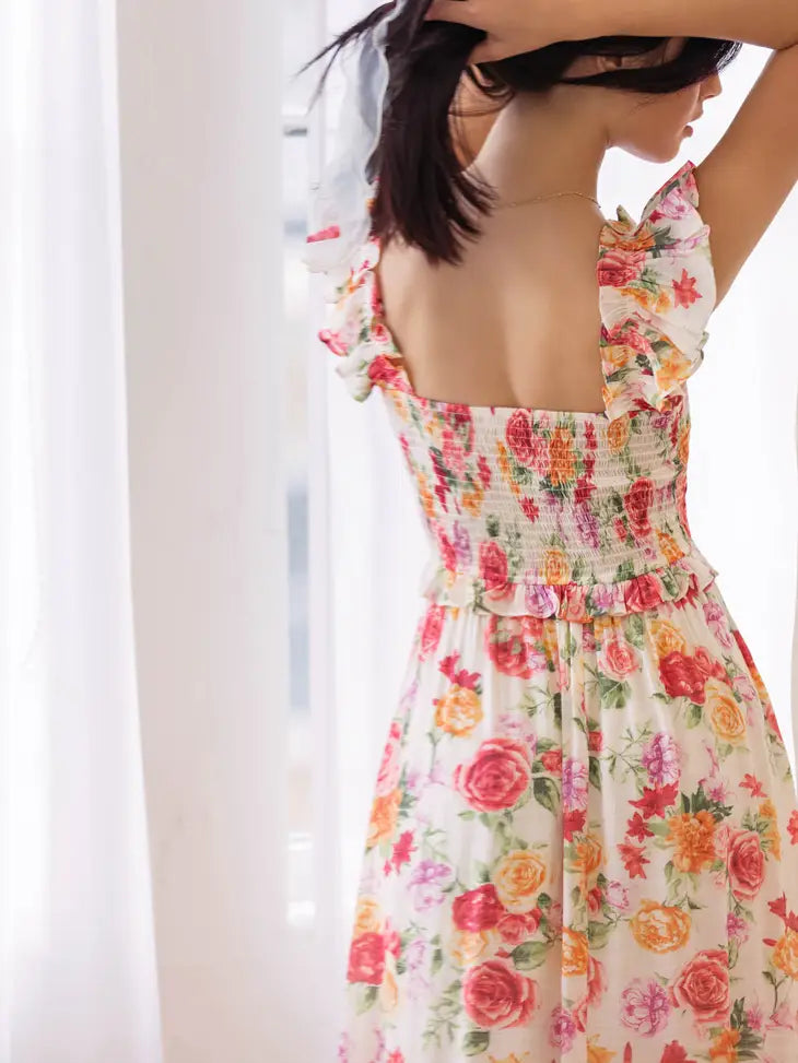 Ruffle Strap Floral Midi Dress