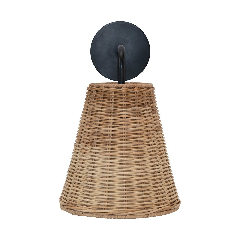 Hand-Woven Wicker & Metal Wall Sconce