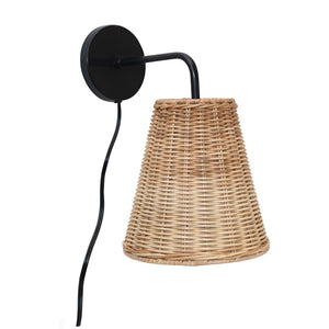 Hand-Woven Wicker & Metal Wall Sconce