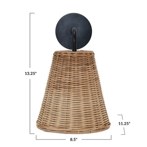 Hand-Woven Wicker & Metal Wall Sconce