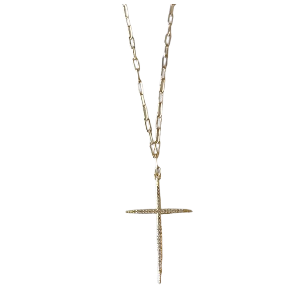 Gold Pave Cross Necklace