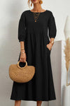 Black Lantern Sleeve Loose Woven Dress