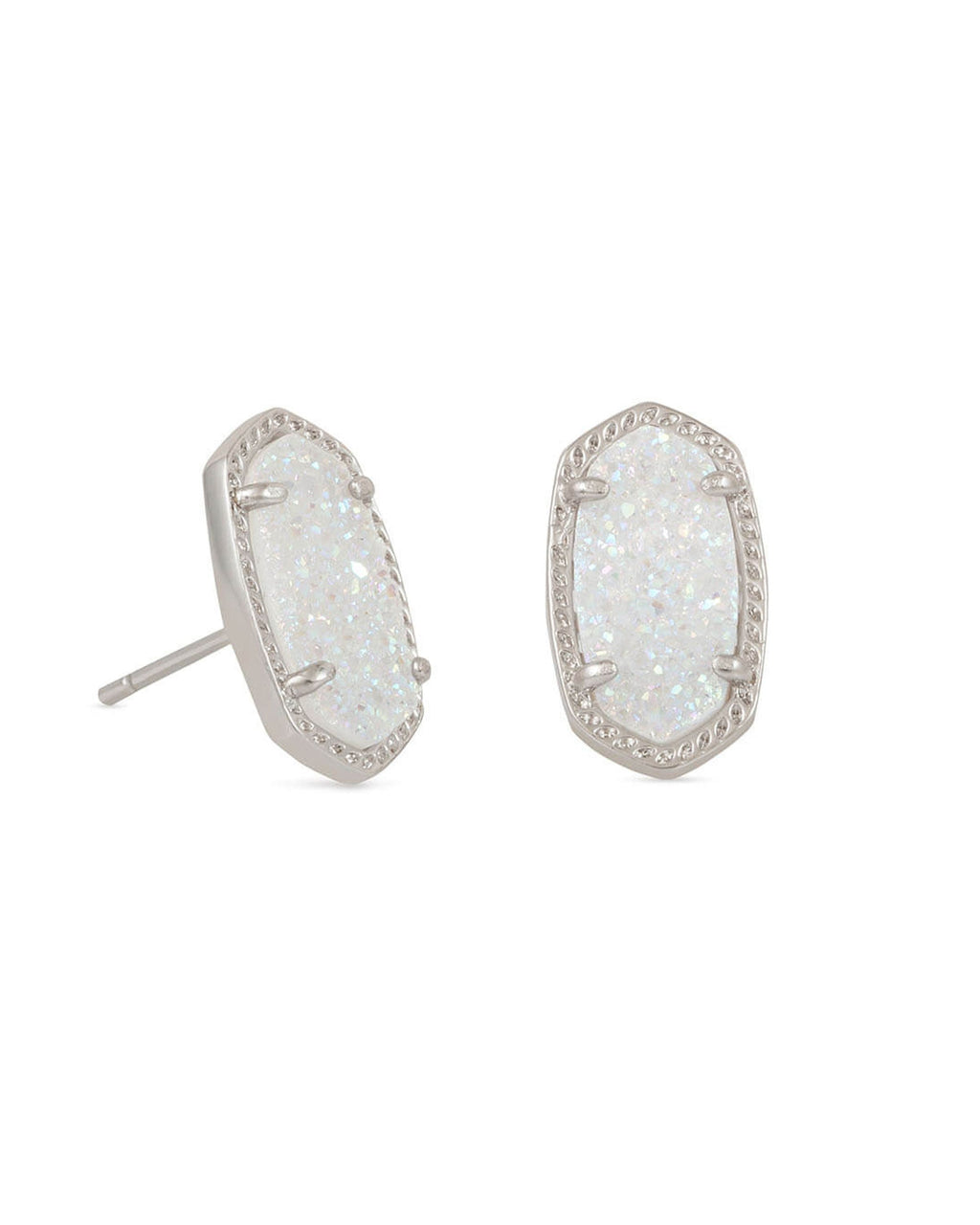 Ellie Stud Earrings Rhodium Iridescent Drusy