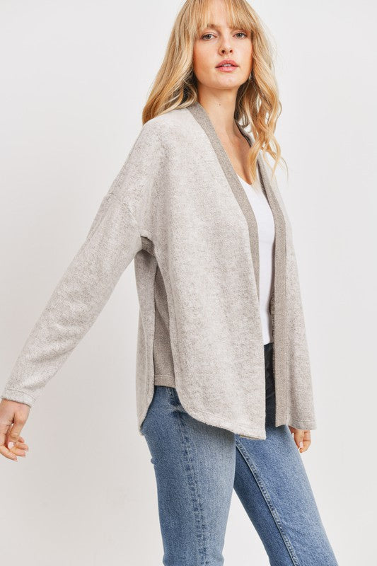 Contrast Brushed Knit Long Sleeves Cozy Cardigan