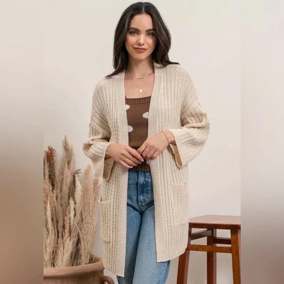 Waffle Knit Pocketed Cardigan