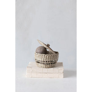 Seagrass basket with Lid, Heather Waters Shoppe, natural basket