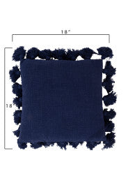 Navy Blue Square Cotton Pillow with Tassels